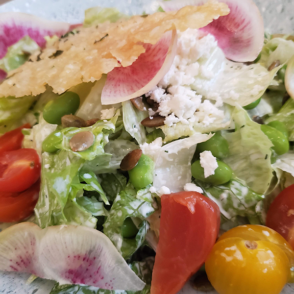 Calgary Bearspaw, Restaurant Flores and Pine F&P salad, lettuce, tomatoes, radish feta