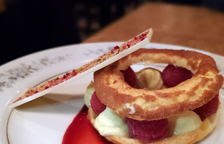 Calgary Restaurant Melo French Duncan Ly Karla Delaney dessert raspberry cream choux pastry