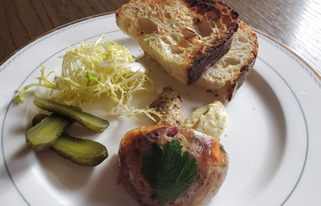 Calgary Restaurant Melo French Duncan Ly terrine smoked pork hock appetizer mustard bread