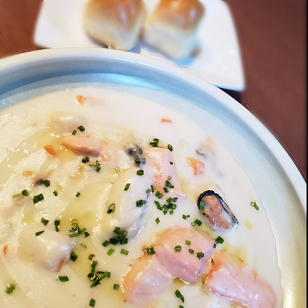 Calgary restaurant Modern Ocean Nova Scotia seafood chowder lunch salmon mussels sea bass veloute