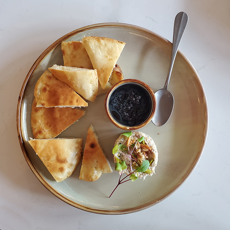 Farm and Fire restaurant Banff chicken rilette saskatoon berry jam bannock