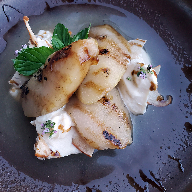 Farm and Fire restaurant Banff dessert grilled pears