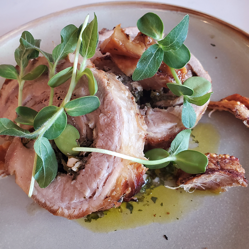 Farm and Fire restaurant Banff porchetta