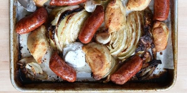 pan sausage and pierogi