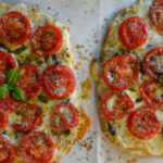naan, bread, Caprese, tomatoes, basil, bocconcini, pizza