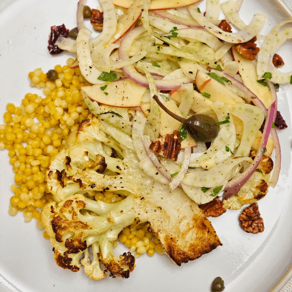 Roasted Cauliflower Steaks with Winter Slaw Roasted Cauliflower Steaks with Winter Slaw