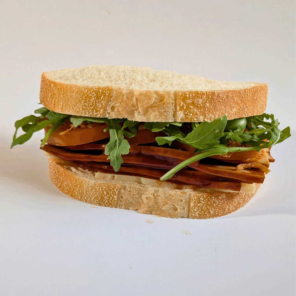 SMOKED TOFU WITH BBQ PEAR & SWISS CHEESE SMOKED TOFU WITH BBQ PEAR & SWISS CHEESE
