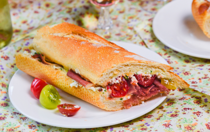 Ricotta, Prosciutto and Cherry Tomato Baguette